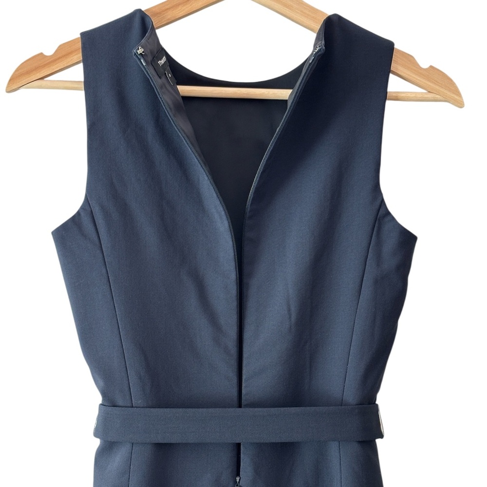 Theory "Vaille B" Belted Sheath Dress - Navy Blue Size 0 - Picture 7 of 10